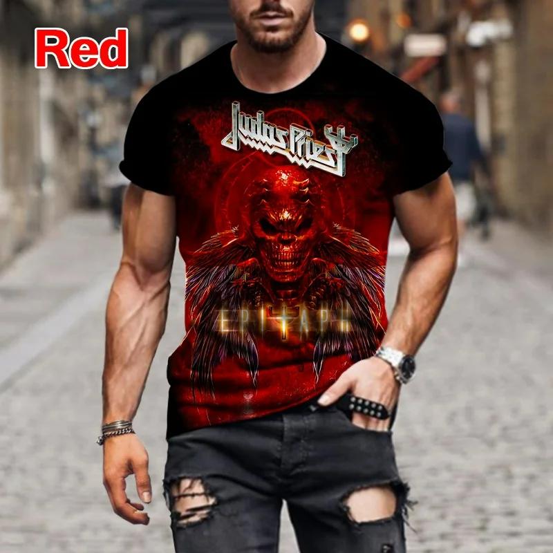 Camisetas Impressas em 3D da Banda New Rock Judas Priest Homens Mulheres Hip Hop Manga Curta Camiseta Tops Moda Streetwear Oversized Roupas Masculinas