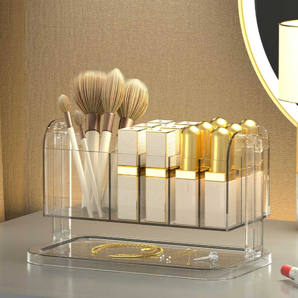 Portable Plastic Lipsticks Shelf with Compartments Desktop Transparent Cosmetic Lipsticks Organizer