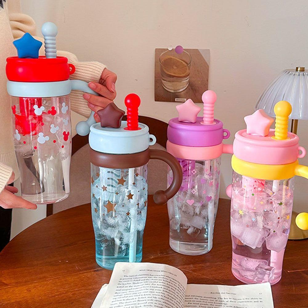 Cartoon Cute Large-Capacity Straw Cup Clear with Handle Water Cup Water Bottle Gifts