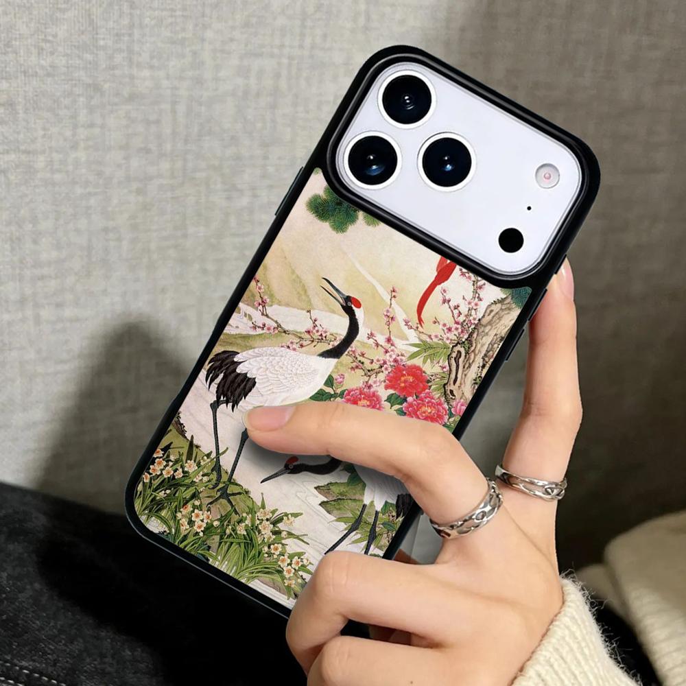 Capa Case for iPhone 17 Air 16 Pro Max 15 Plus 11 13 Mini 14 12 Back Phone Cover Red-crowned Crane Bird