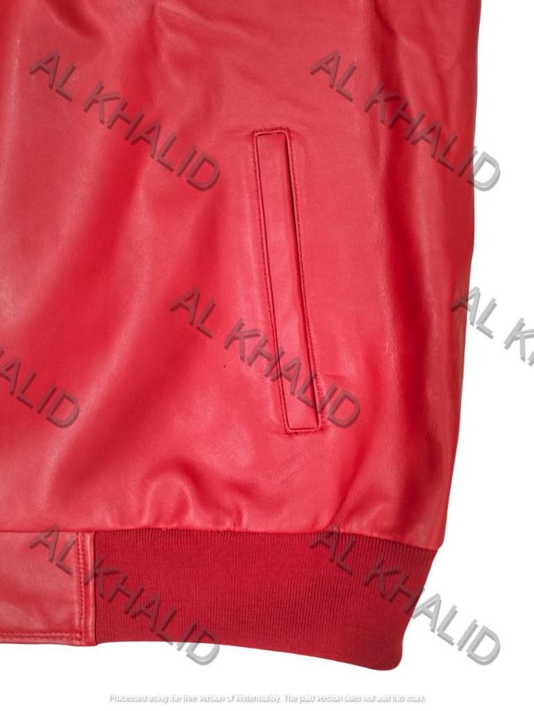 AL KHALID Men's Genuine Lambskin Leather Red Bomber Jacket Baseball Varsity Style Jacket