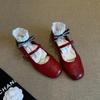 Spot Second Hair! Brock Engraved Mary Jane Small Leather Shoes Round Head One-word Buckle Belt Gentle Wind Flat Sole Shoes Women