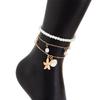 Beach Anklet for Women, Starfish Shell Fish Tail Pendant Boho Bracelet, Layered Faux Pearl Foot Chain for Summer Vacation