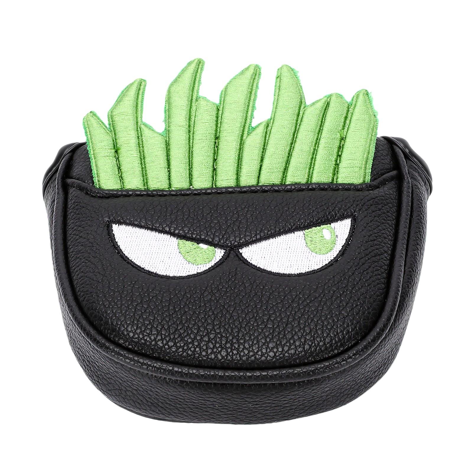 Housse de tête de club de putting en cuir PU avec design d'yeux de frites cartoon Housse de tête de club amusante noir