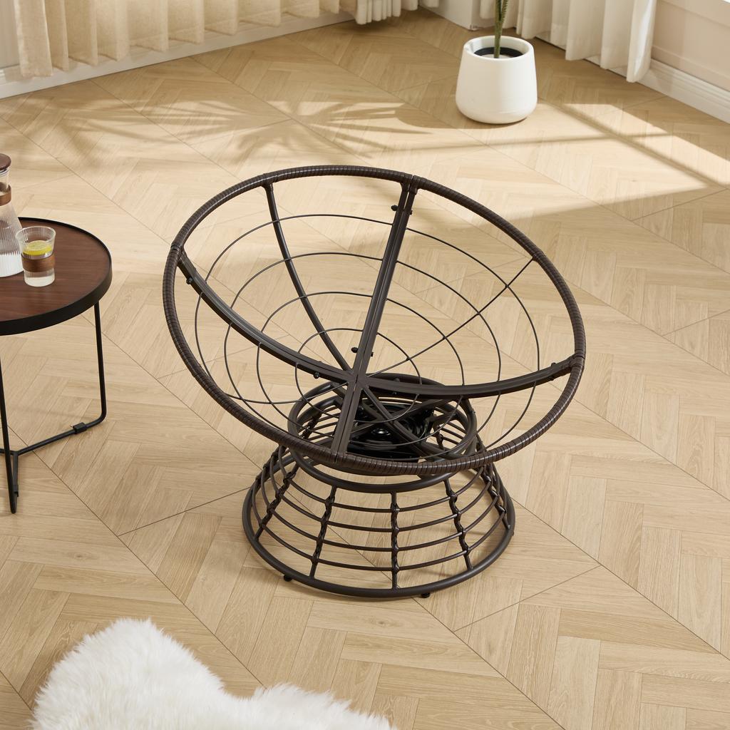 Comfortable Wicker Papasan Chair, 360 degrees Swivel Indoor Outdoor, with Soft Thick Cushion, Ideal for Living Room, Brown Frame