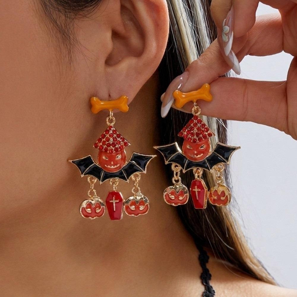 Colorful Design Halloween Dangle Earrings Enamel Coating Skull Earrings Spider Drop Earrings Party