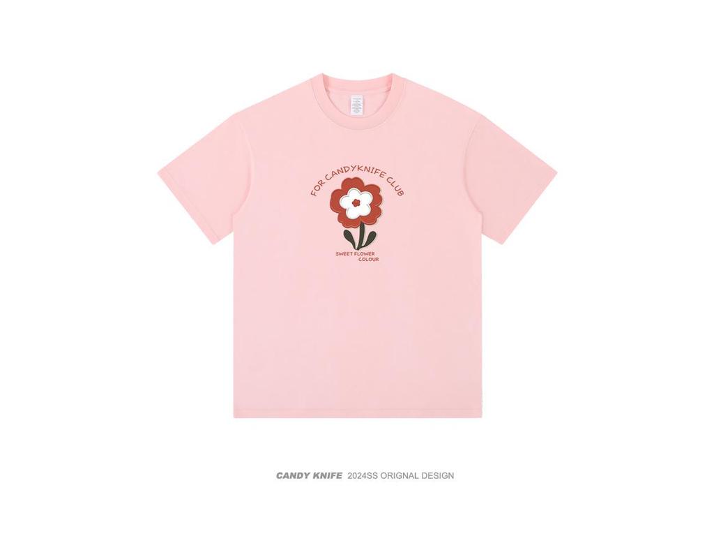 Women's Summer Floral Cotton T-Shirt: Loose Fit, Round Neck, Short Sleeve, Trendy American Design