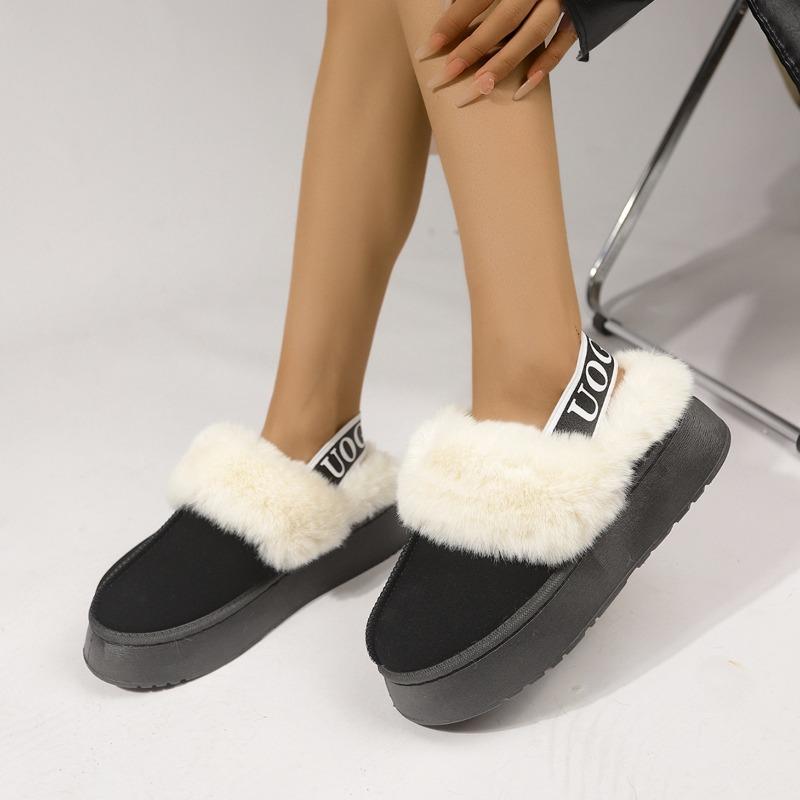 Damen 2-in-1 Schneestiefel Hausschuhe, Plüschgefütterte Plateau-Hausschuhe, Pelzige Outdoor-Indoor-Pantoletten für Damen