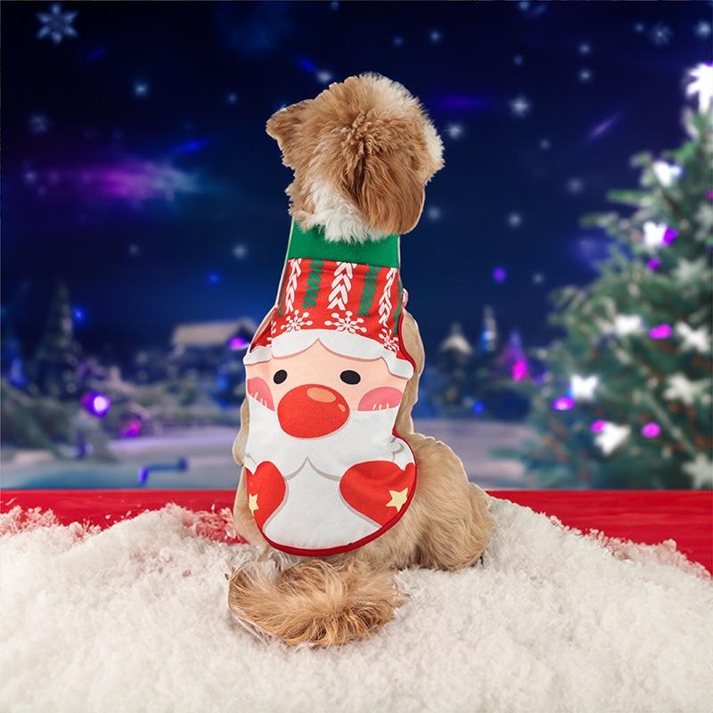 Christmas Old Man's face print Coat Pet Christmas Day Decoration hoodie Clothes Red and green classic style