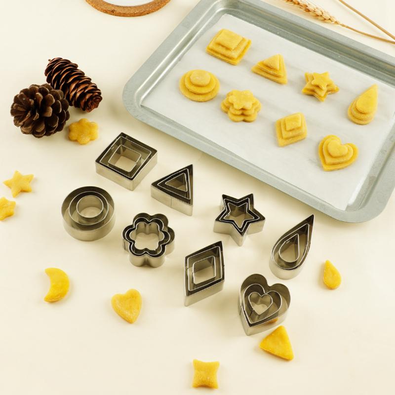 12/30PCS Stainless Steel Mini Cookie Cutters Set Geometric Shape Baking Tools for Biscuit Fondant Kitchen Baking Supplies