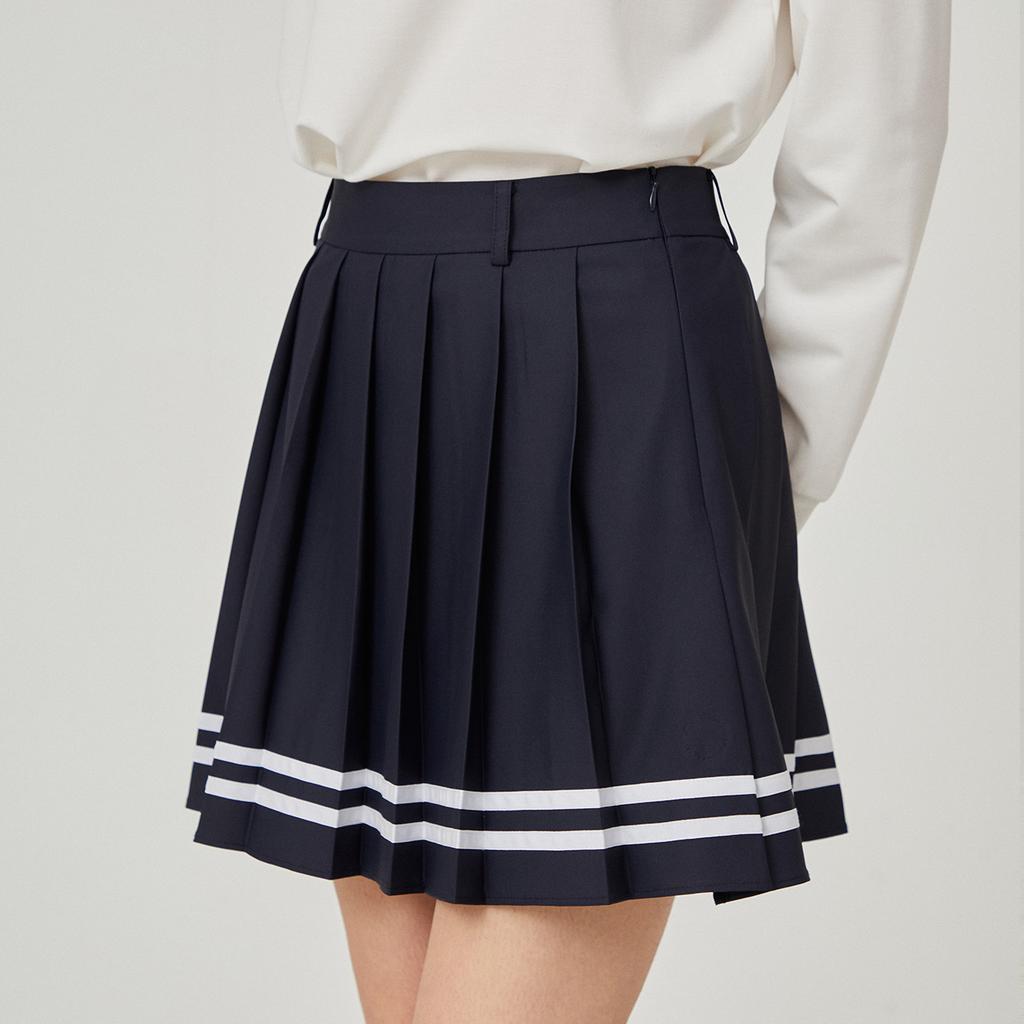 LIKK Line Contrast Pleated Skirt (Navy)_L4B1-Sk02C