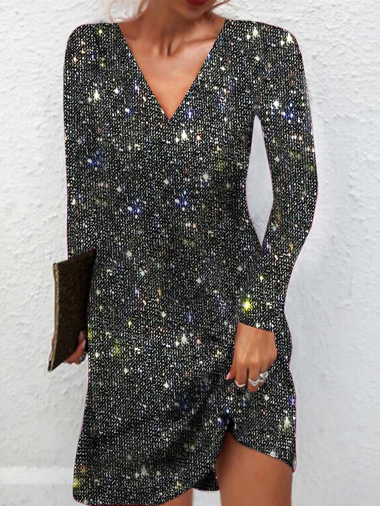 Elegant V-ringad Klänning: Snygg & Sexig, Perfekt för Vår/Höst