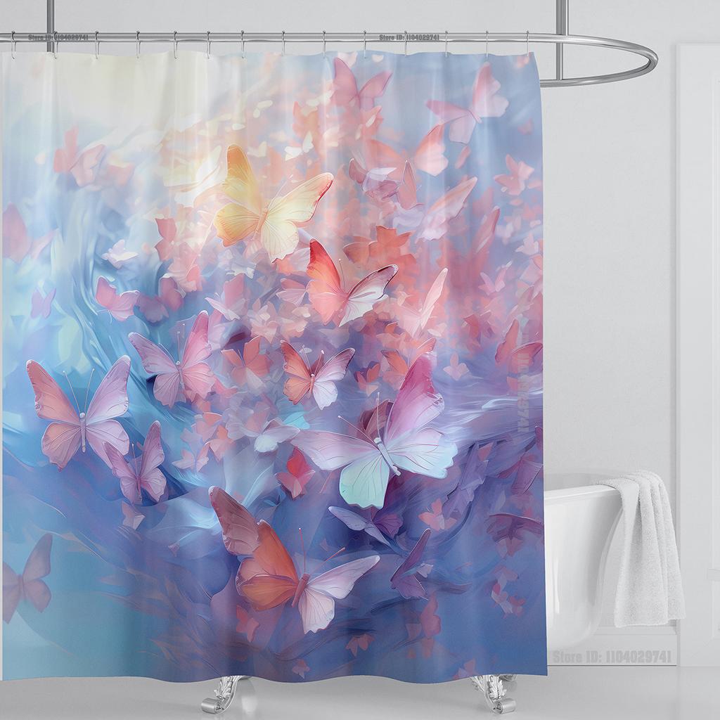 3d Beautiful Butterfly Shower Curtain Waterproof Polyester Fabric 3D Printed Curtain Bathroom Decoration with Hooks