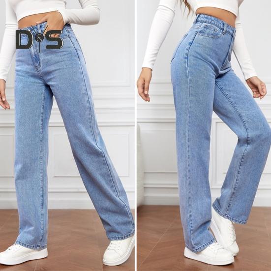 Dámské Džíny Vysoký pas Zip Zapínání na knoflík Jednobarevný Slim Fit Široká noha Retro Rovné kapsy Měkké stálobarevné Dámské Džínové kalhoty