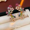 Exquisite Gold-Plated Flower Stud Earrings: Luxurious Retro Ear Jewelry