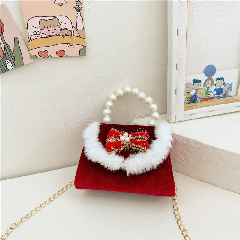 Adorable Red Pearl Handheld Princess Purse For Little Girls With Charming Cartoon Design