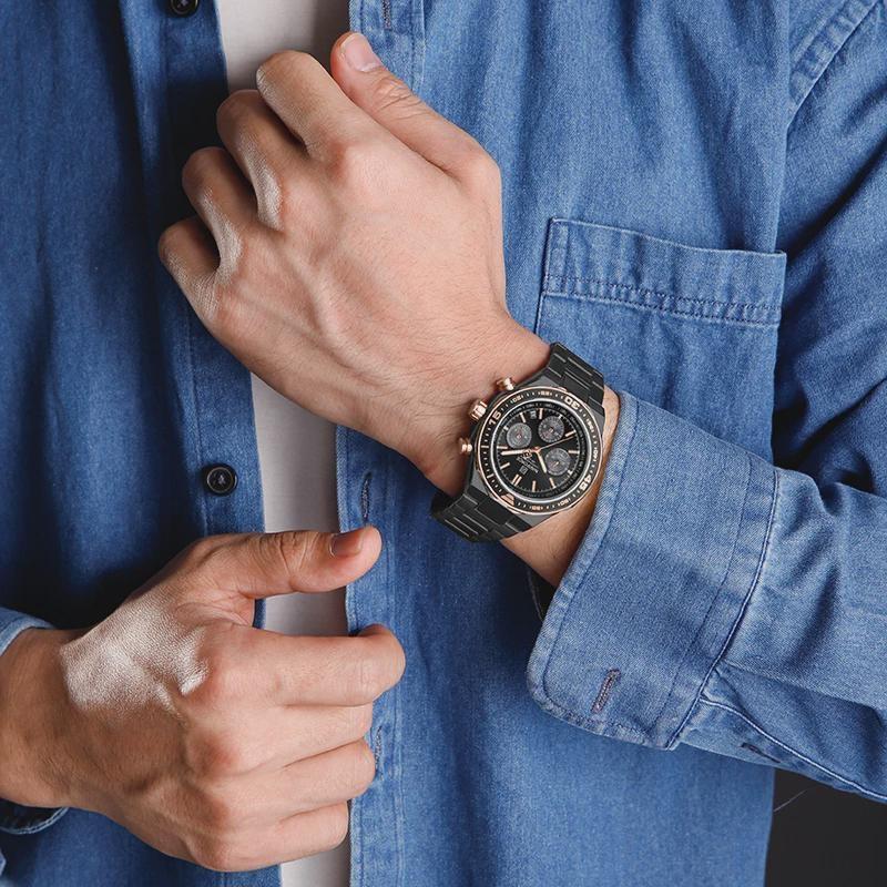 Luxury Analog Watches Steel Waterproof Classic Quartz Wristwatches Fashion Watch Men Chronograph Calendar Male Clock Gifts