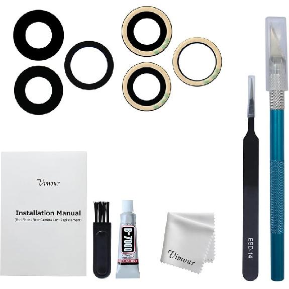 Rear Camera Lens Glass Replacement for iPhone 14 Pro & 14 Pro Max Pre-Installed Adhesive with Installation Manual and Repair Tool Kits 13 Pro and 13 Pro Max