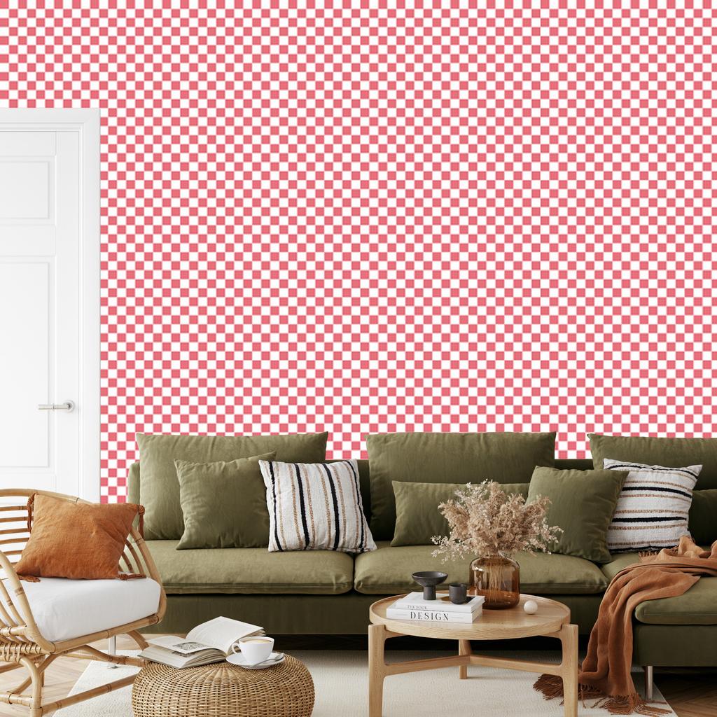Checkerboard Wallpaper Coral, Subtle Detail for Living Room and Bedroom 50x1000