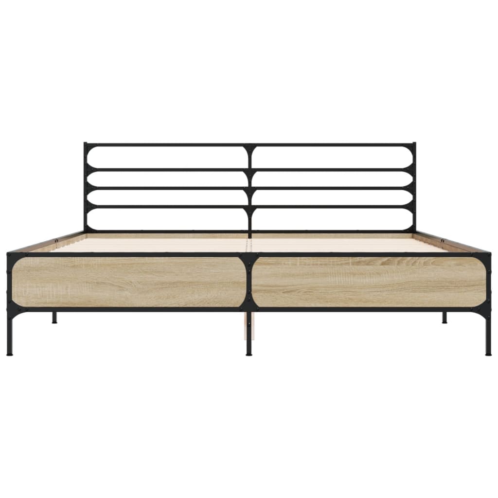 Bed Frame Sonoma Oak 160 x 200 cm Wood Based Material and Metal