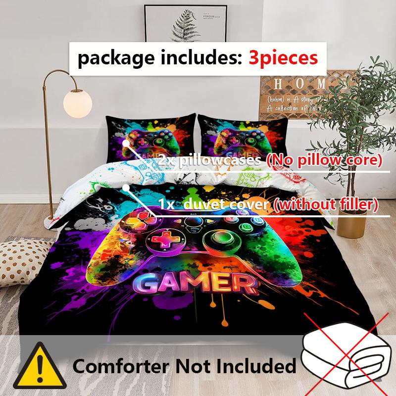 3PC Oil Colored Game Console Duvet Cover, 1 Duvet Cover+2 Pillowcases, Digital Printing Technology, Comfortable And Soft Fabric