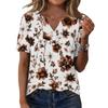 Women's Casual Floral Print V-Neck Short Sleeve Button T-Shirt