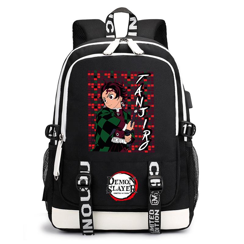 Demon Slayer Anime Print Student Backpack USB Charging Port Lightweight School Bag for Boys Girls