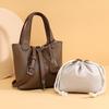 The top layer of cowhide women's bag, high-end leather bucket bag, handbag bag, commuter lychee pattern one-shoulder crossbody mom bag