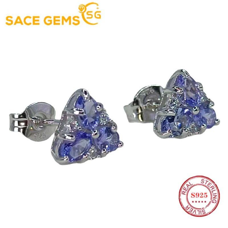 

SACE GEMS Срібло 925 проби 3*5 мм Сережки-гвоздики з натурального танзаніту Весілля Вишукані ювелірні вироби Святковий подарунок синій
