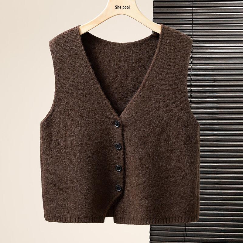 Women's V-Neck Solid Knit Button Vest