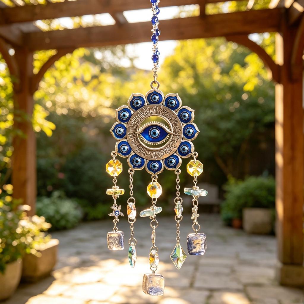 Cross-border Evil Eye Handmade Stone Bell Blue-Eye Wind Chime Pendant Car Hanging Ornament Gift