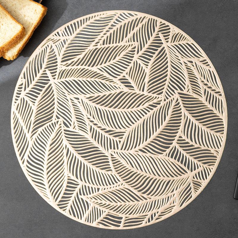 1Pcs Round Placemat Western Food Hollow Mat Heat Insulation Dining Table MatsDecor High-end Minimalist Hotel Restaurant Placemat (Gold,diameter 38cm&round)