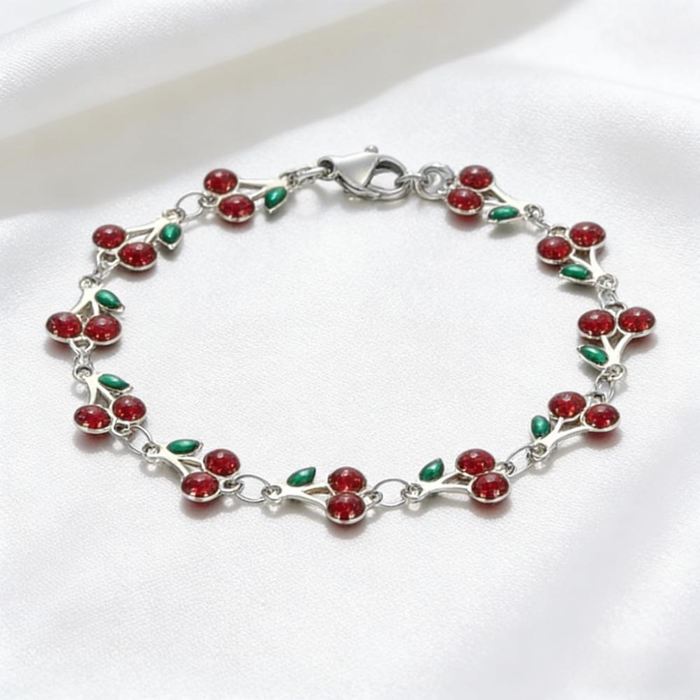 Charm Cherry Bohemian Bracelet for Women Retro Geometric Enamel Oil Dripping Stainless Steel Party Holiday Fashion Jewelry Gift