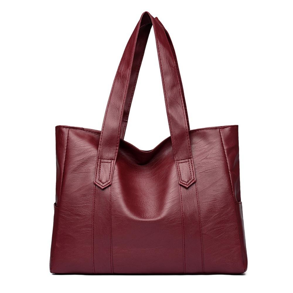 

New Large Capacity Vintage Handbag Soft Versatile Shoulder Bag PU Leather Bag Square Shape Shopping Bag Women s Handbags вина червоного кольору