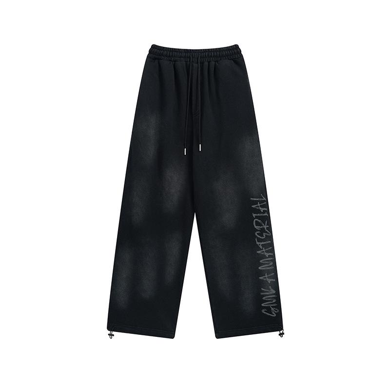 

Спортивные штаны унисекс с граффити: Ретро-стиль High-Street с широкими штанинами XL чёрный