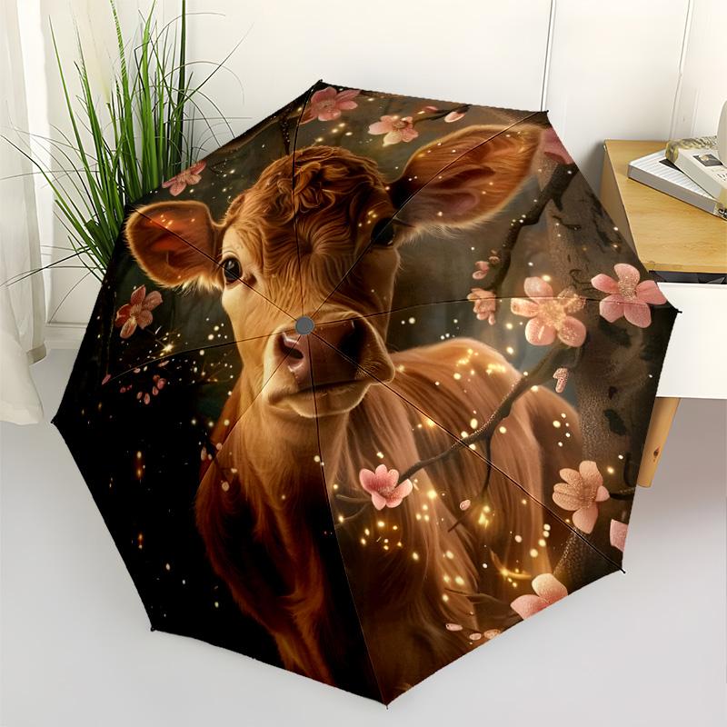 Highland Cow Floral Frame Automatic Umbrella Compact 8-Rib Lightweight Durable Plastic & Iron Travel Essential Fashion Lovers