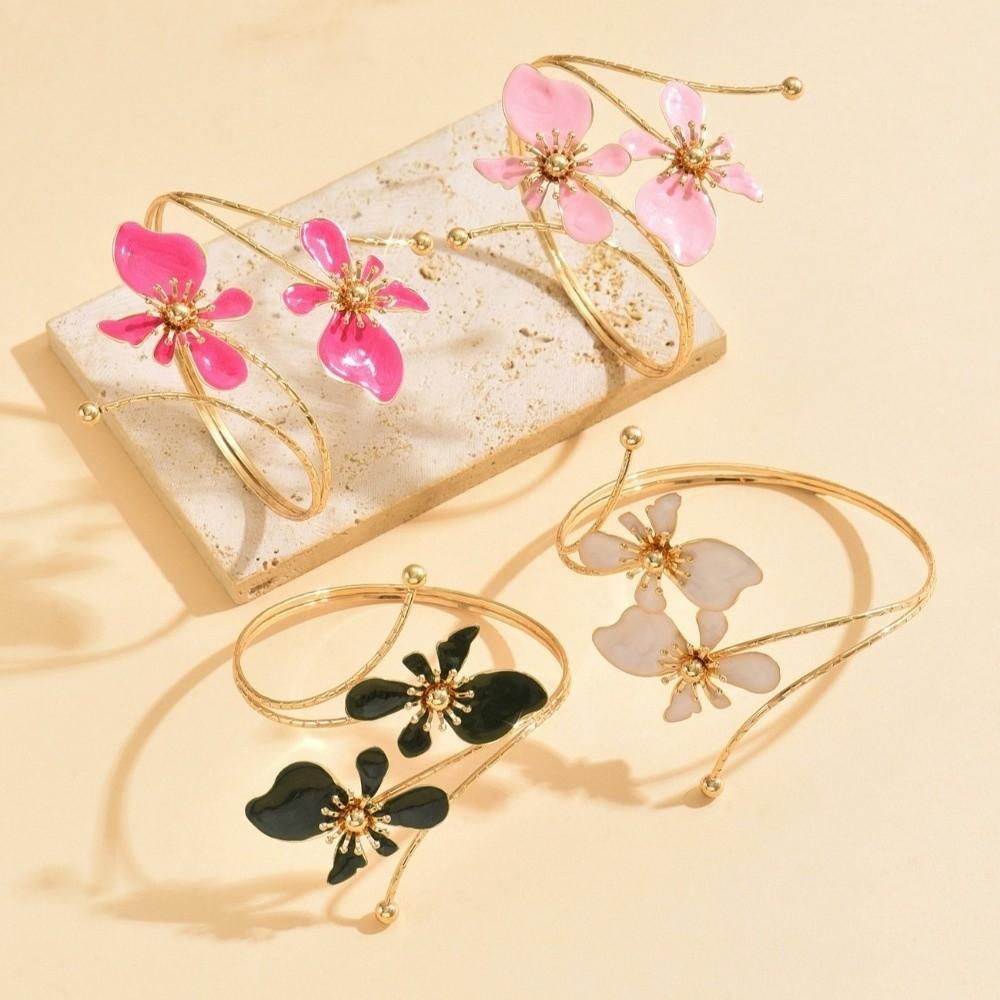 Enamel Glaze Craft Floral Open Cuff Armlet Gold Color Spiral Arm Bracelet New Open Arm Ring  Women