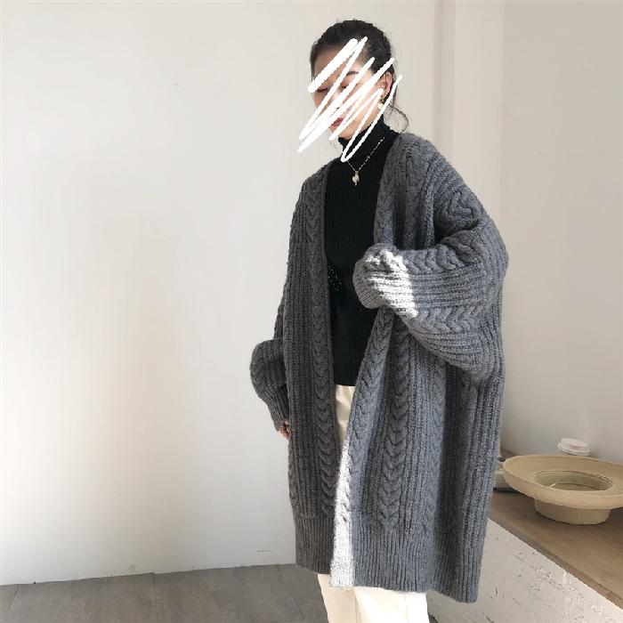 Korean Women's Retro Knitted Long Cardigan - Thick, Loose Fit for Autumn/Winter