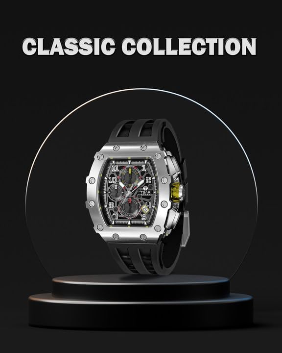 TSAR BOMBA Skeleton Mechanical Automatic Watch with Ceramic Japanese Tonneau Silicone 50M Water Luminous Luxury Watch for and Casual Wear Men's