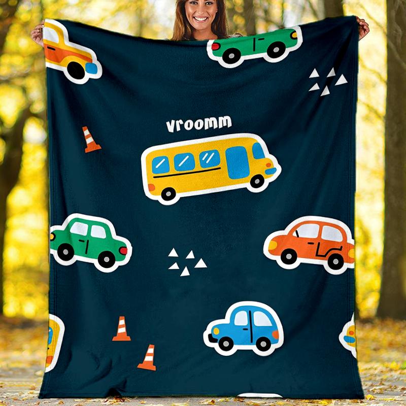 Cute Cars Theme Printed Blanket - Perfect for Couch, Bed, Travel & Outdoor Use | Machine Washable, Cozy & Durable.