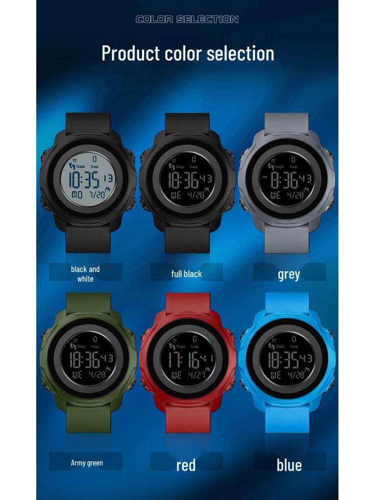 Sanda Waterproof Digital Watch with Step Counter, Calorie Tracker, Alarm, and Multifunctional Features for Outdoor Sports