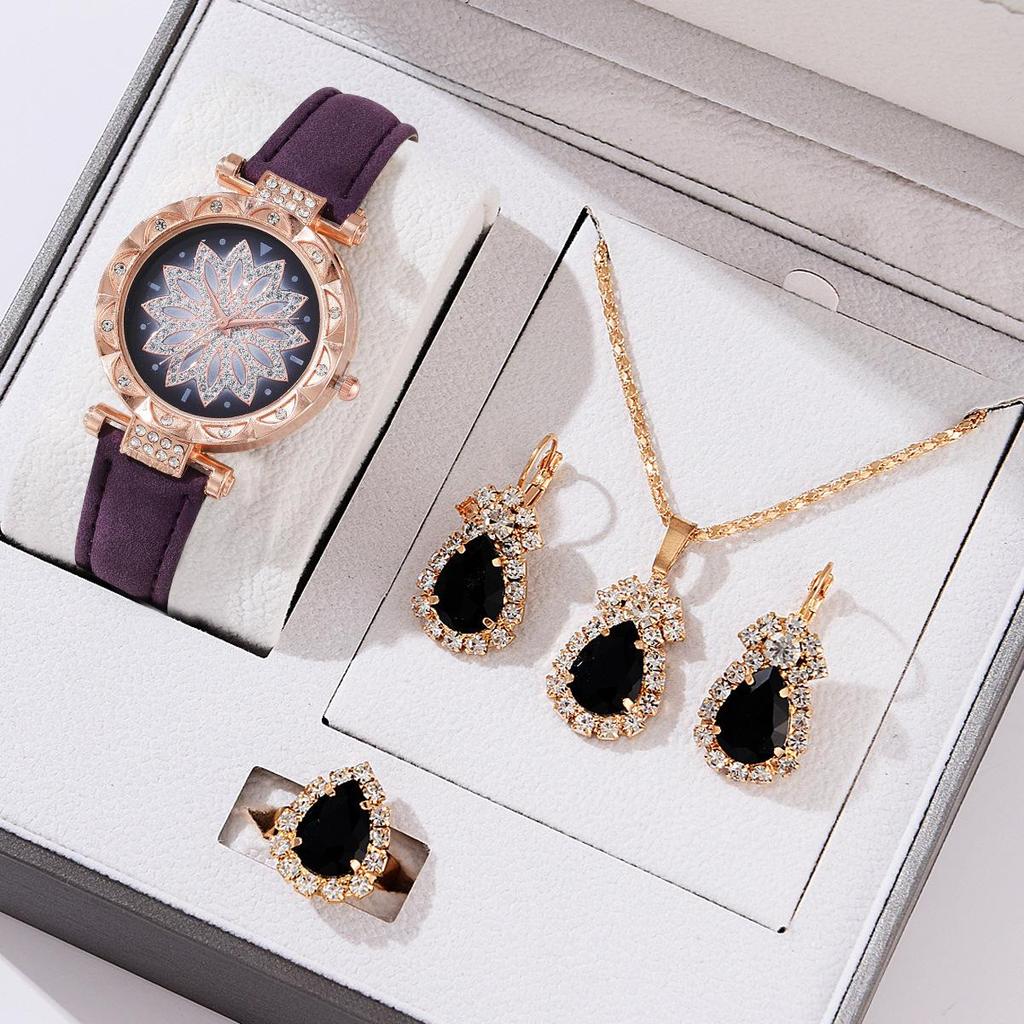 5pcs Set Watches Women Leather Band Ladies Watch Simple Casual Women's WristWatch Bracelet Gift Montre Femme(No Box)