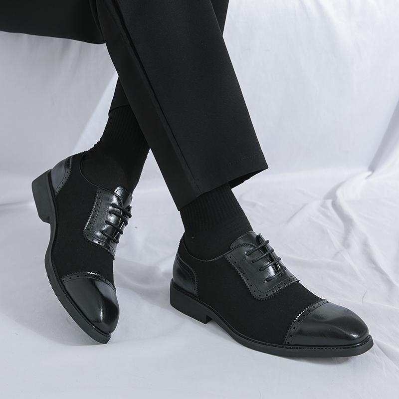 Daily Oxford Shoes Men PU Spliced Lace Up Low Heel Comfortable and Breathable Classic Business Formal Shoes Large 38-46
