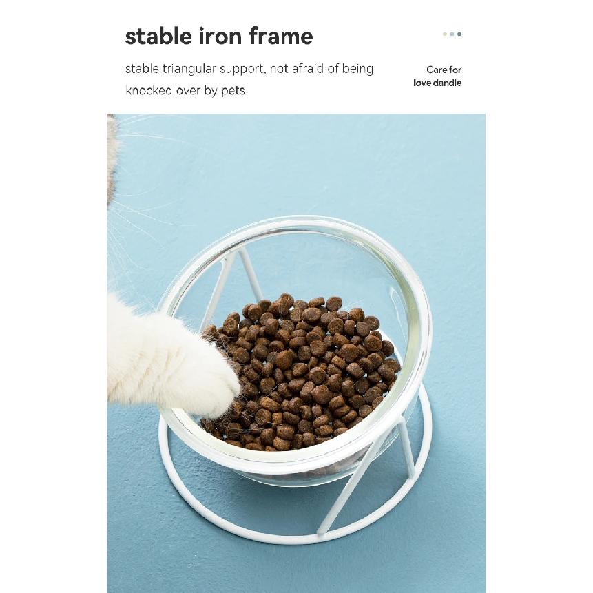 Cat Glass Food Water Bowl Elevated Small Dog Double Drinking Eating Bowls Pet Transparent Feeding Basin with Stand