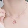 Intertwined Double Heart Shape Pink Crystal & Cat's Eye Heart Pendant