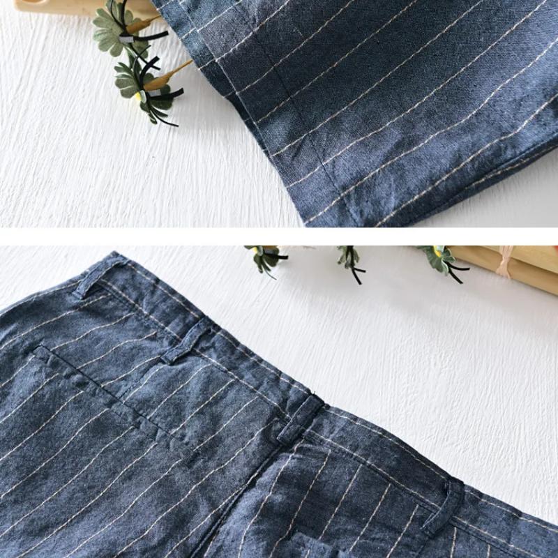 Summer Fashion Striped Men's Shorts Breathable Beach Baggy Short Pants Harajuku Style Daily Casual 55linen45cotton Shorts Youth