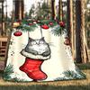 1pc Christmas Stocking Cat Outdoor Soft Polyester Flannel Throw Blanket Versatile for All Seasons , Soft , Cozy , Warm All Season Quilted Throw ,