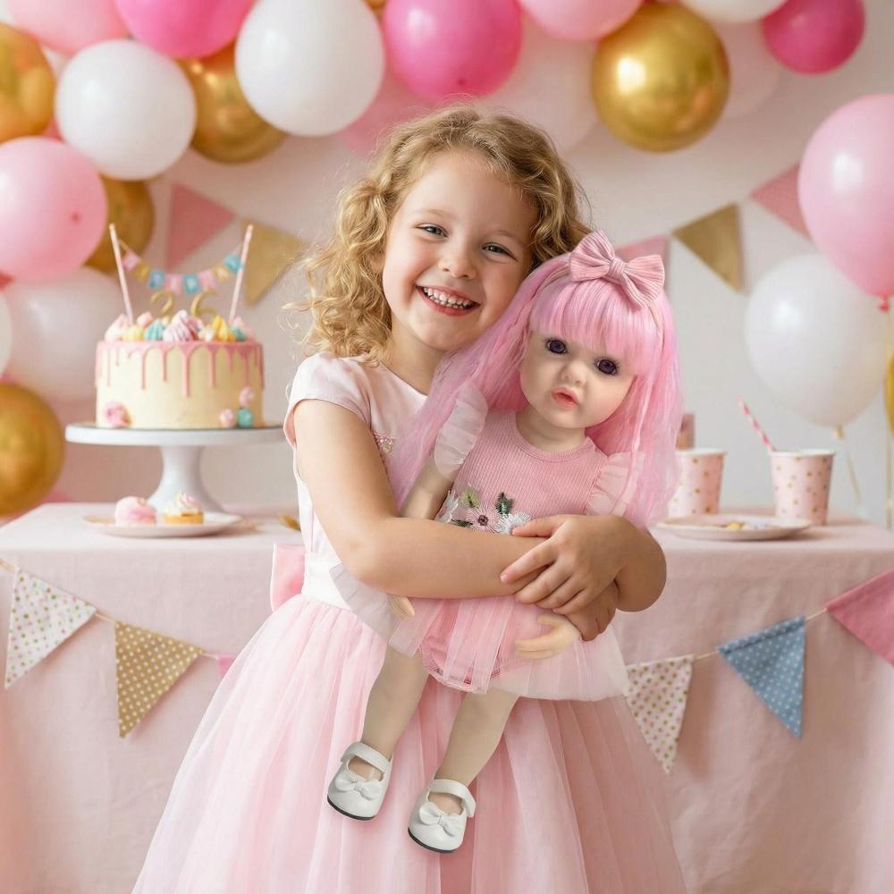 Real Looking 55cm Reborn Babies Dolls Betty Full Vinyl Body Waterproof Simulation Dolls Beautiful Pink Hair Dress Up Rebirth Doll Kid's Birthday Gifts