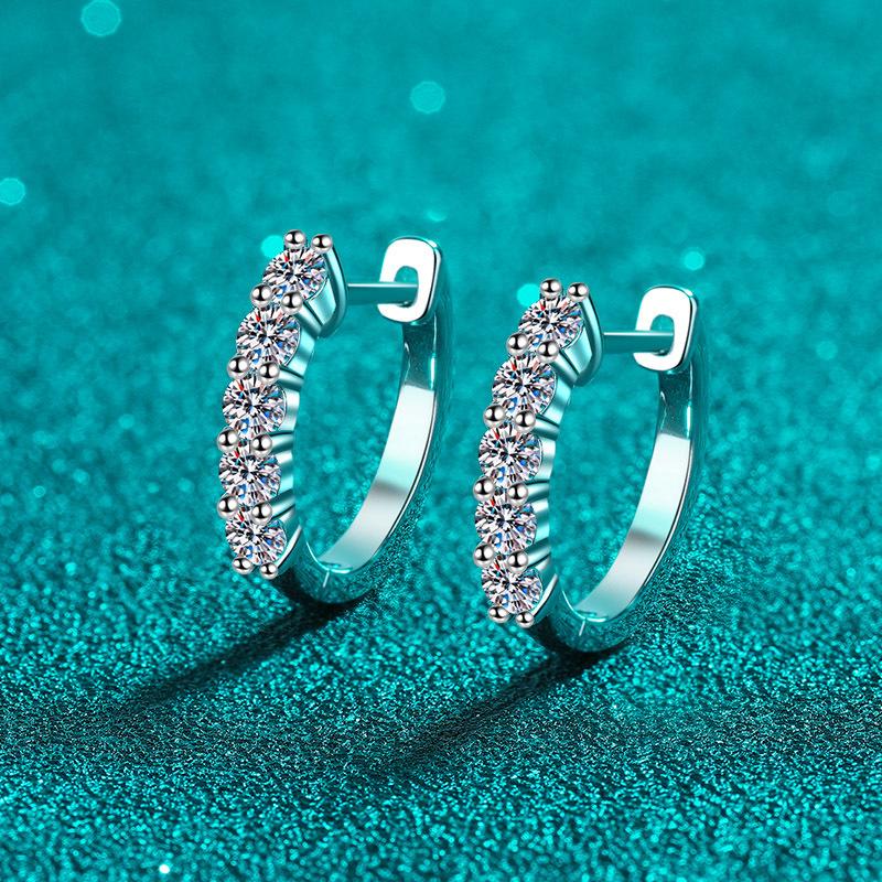 925 Sterling Silver Earrings Female Small Row Drill Mozang Stone Ear Buckle Plated Pt950 Gold Ear Jewelry