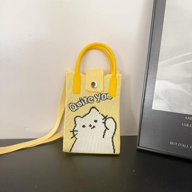 Spring New Mobile Phone Bag Flying Woven Bag Casual Women's Bag Bright Bear Versatile Knitted Bag Dopamine Small